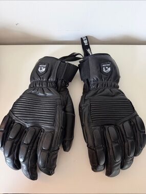 Hestra Black Leather Men's Protective Ski Gloves